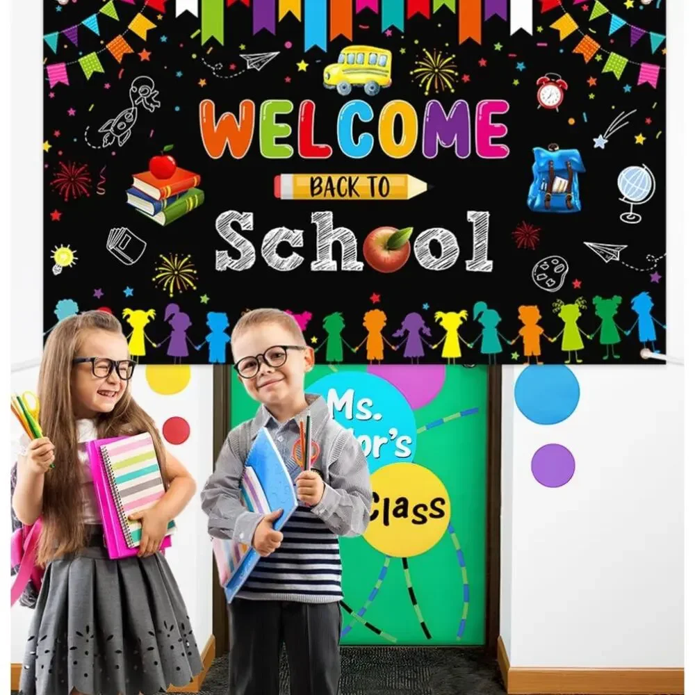 Welcome Back to School Backdrop Banner for Kids First Day of School Decoration
